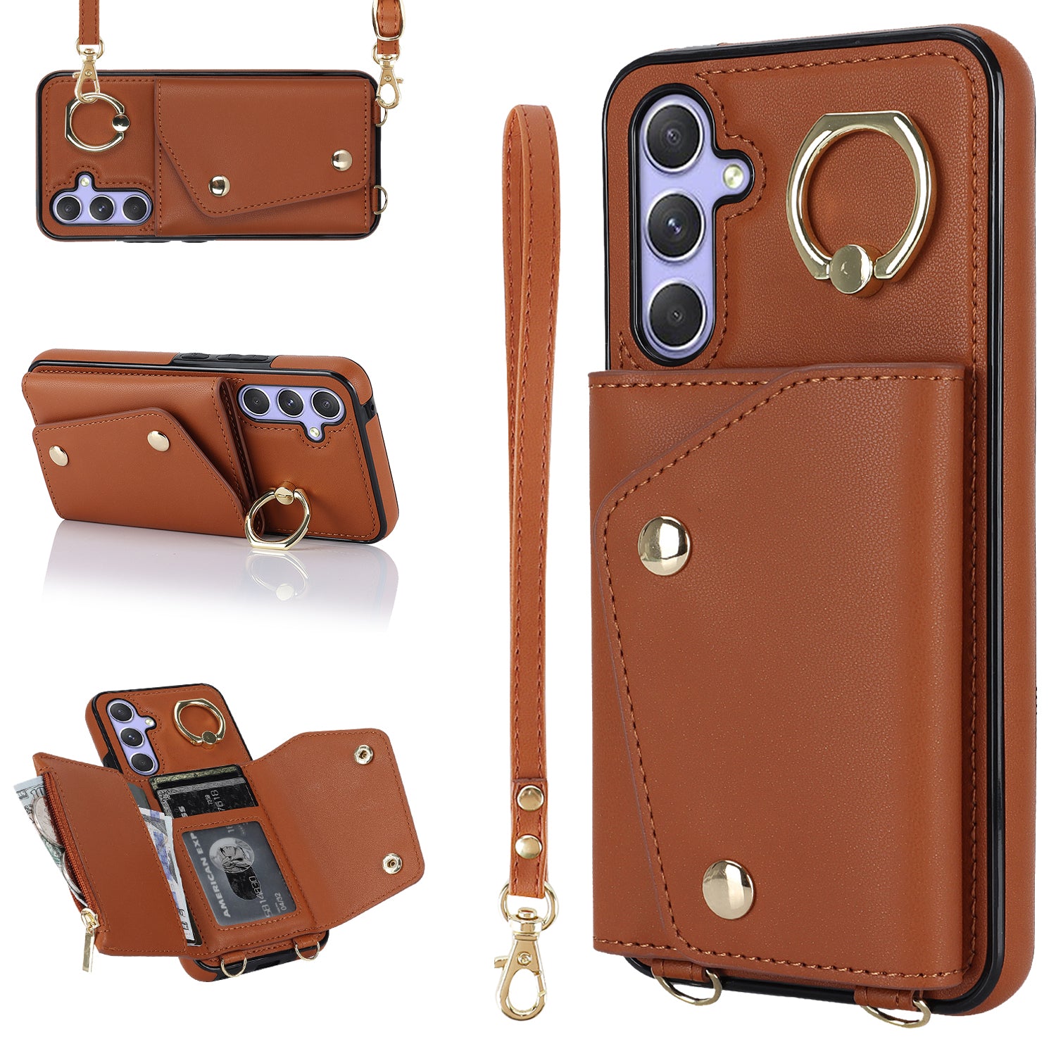 For Samsung Galaxy A54 5G Zipper Wallet Leather Coated TPU Case Rotary Ring Kickstand Phone Cover For Samsung Galaxy A54 5G Zipper Wallet Leather Coated TPU Case Rotary Ring Kickstand Phone Cover